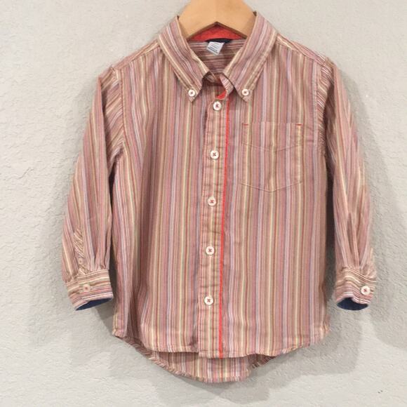 Gap Boy Sz 4T Shirt Striped Colorful Button Long Sleeve 100% Cotton Retro Preppy - Picture 1 of 12